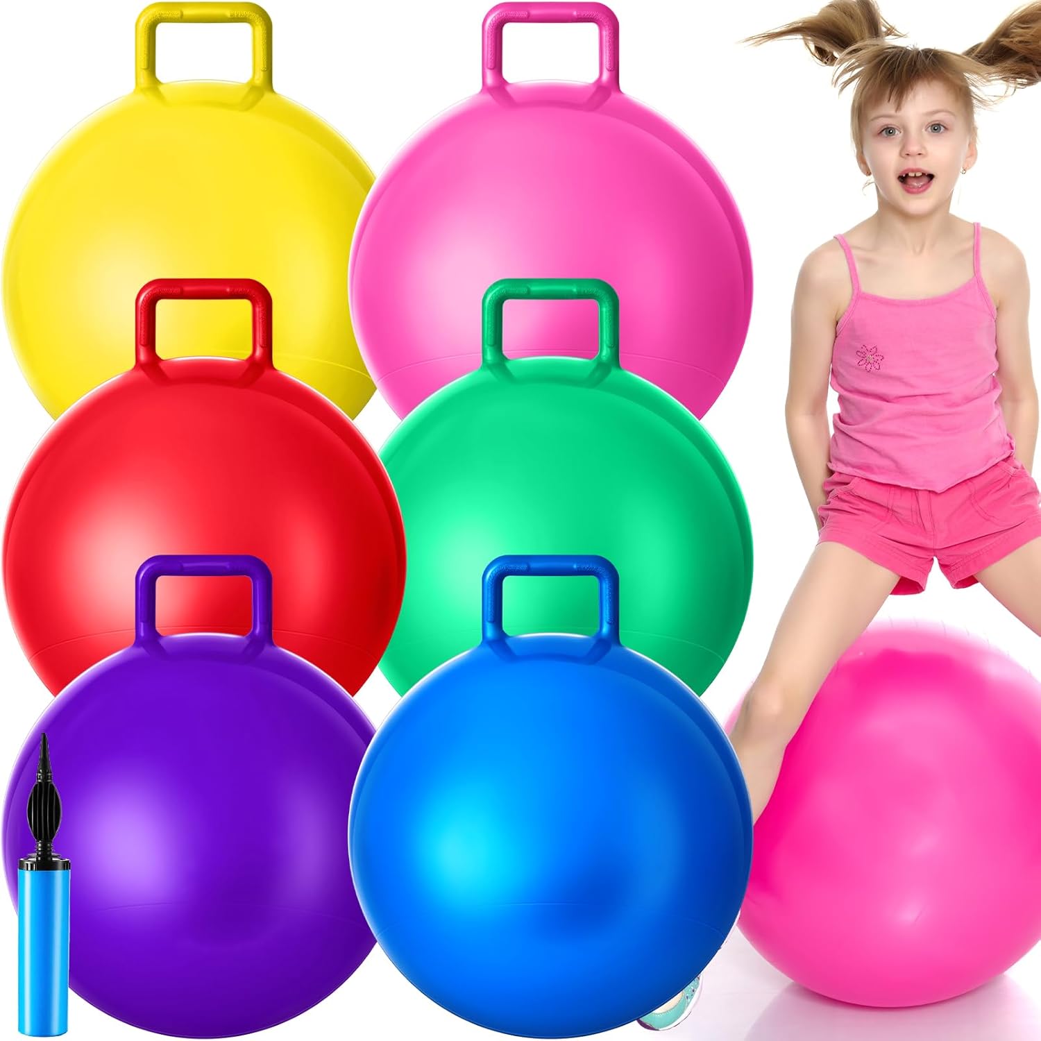 Lewtemi 6 Pcs Hopper Ball Carnival Outdoor Games 20 Inch Jumping Hopping Inflatable Bouncing Ball with Handle and Air Pump for Kids Sport Exercise (Red, Blue, Green, Pink, Yellow, Purple) - Image 8